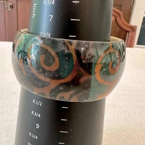Lucite Acrylic Bangle Bracelet Brown & Turquoise Bohemian Swirls - Picture 8 of 10